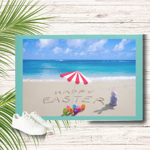 Happy Easter in the Sand Coastal Tropical Beach Doormat