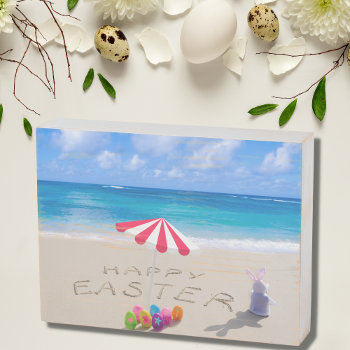 Happy Easter In The Sand Coastal Tropical Beach Wooden Box Sign by Sozo4all at Zazzle