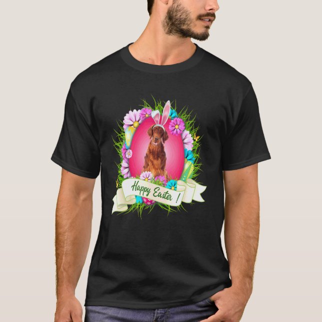 Happy Easter Irish Setter Wearing Bunny Ear Eggs C T-Shirt (Front)