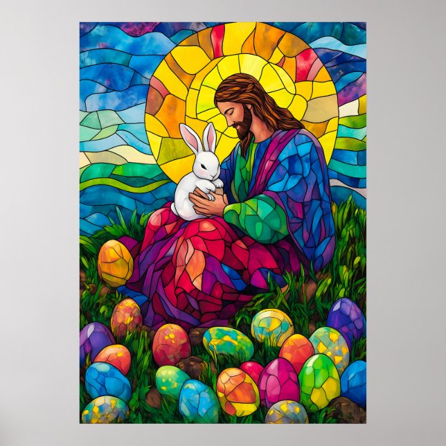 Happy Easter Jesus Bunny Egg Wall Art (Front)
