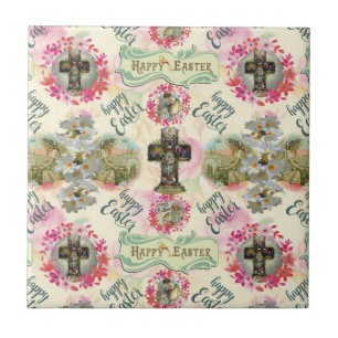 Happy Easter Jesus Resureccion Angel Wreaths Ceramic Tile
