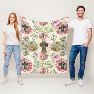 Happy Easter Jesus Resureccion Angel Wreaths  Fleece Blanket