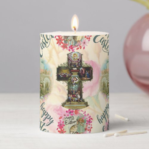Happy Easter Jesus Resureccion Angel Wreaths  Pillar Candle