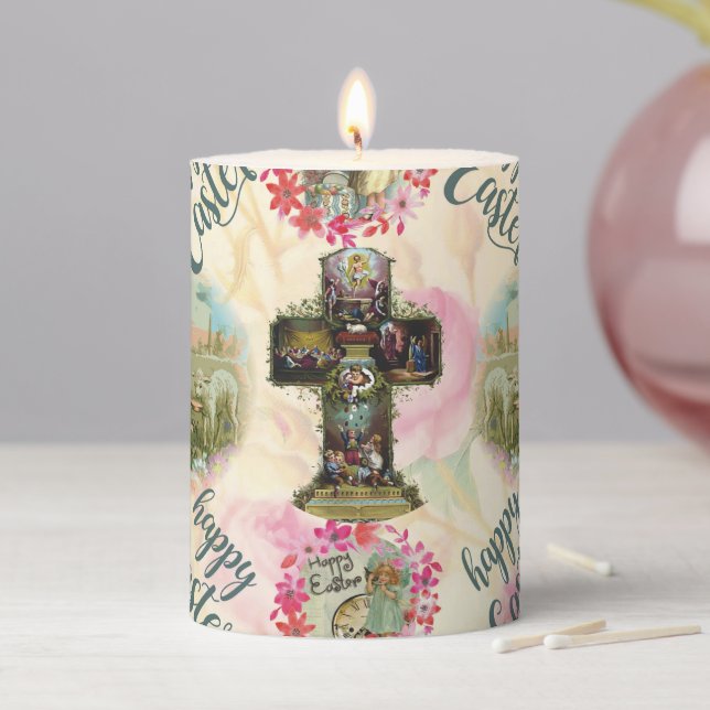 Happy Easter Jesus Resureccion Angel Wreaths  Pillar Candle (In Situ)