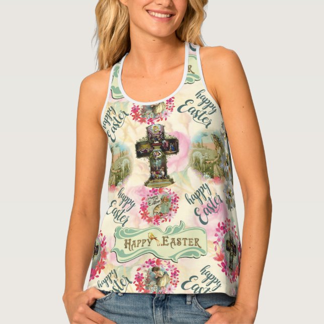 Happy Easter Jesus Resureccion Angel Wreaths  Tank Top (Front)