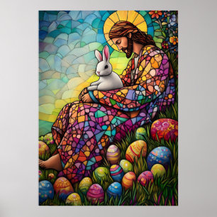 Happy Easter Jesus Stained Glass Art Poster