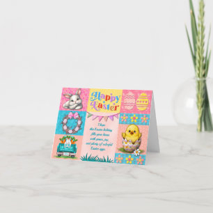 Happy Easter Joy with Bunny, Chick, Eggs & Flowers Card