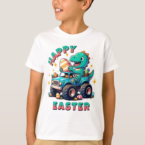 Happy Easter Kawaii Baby Dinosaur Monster Truck  T_Shirt