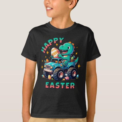Happy Easter Kawaii Baby Dinosaur Monster Truck  T_Shirt
