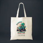 Happy Easter Kawaii Baby Dinosaur Monster Truck  Tote Bag<br><div class="desc">Happy Easter Kawaii baby dinosaur monster truck boys' personalized tote bag with retro stars and colorful Easter eggs.
You can easily change the name spelling; font color,  style and size with the Zazzle Personalize button.</div>