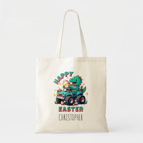 Happy Easter Kawaii Baby Dinosaur Monster Truck  Tote Bag