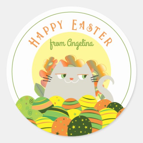 Happy Easter Kawaii Classic Round Sticker