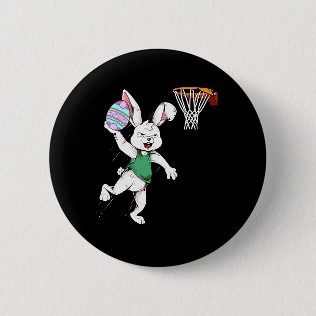 Happy Easter  Kids Boys Bunny Dunk Basketball East Button (Front)