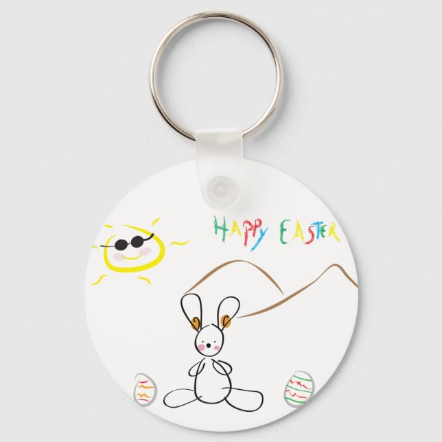 Happy Easter Kids Drawing Keychain (Front)