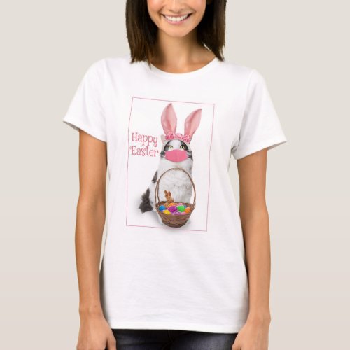 Happy Easter Kitty With Basket Wearing Mask T_Shirt