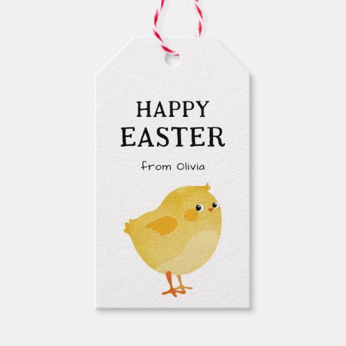 Happy Easter Label with Little Chicken in Yellow 