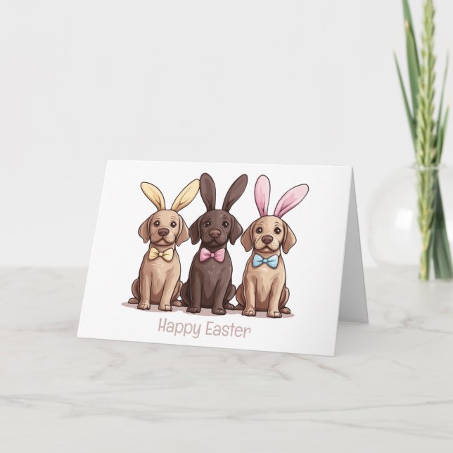 Happy Easter Labrador Retriever Dogs Bunny Ears Card (Front)