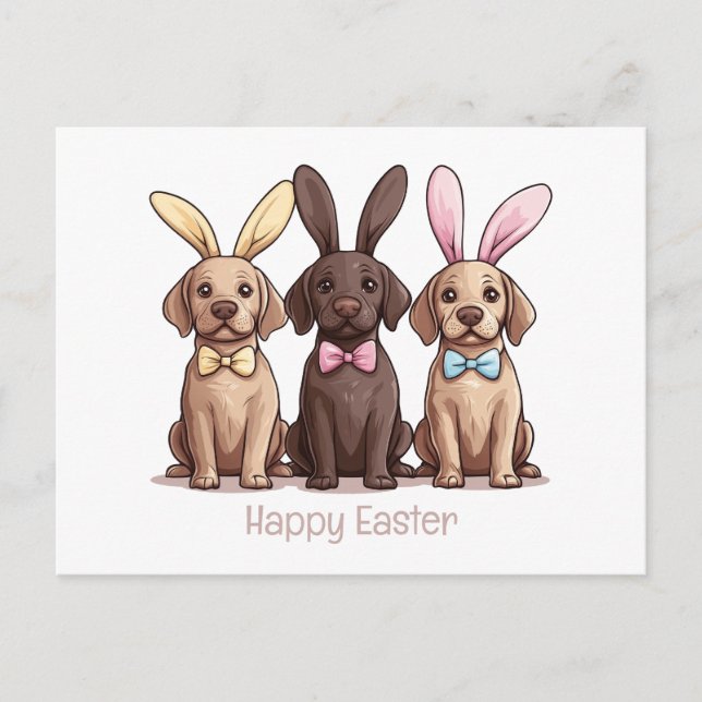 Happy Easter Labrador Retriever Dogs Bunny Ears Postcard (Front)