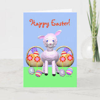 Happy Easter Lamb and Baskets Holiday Card