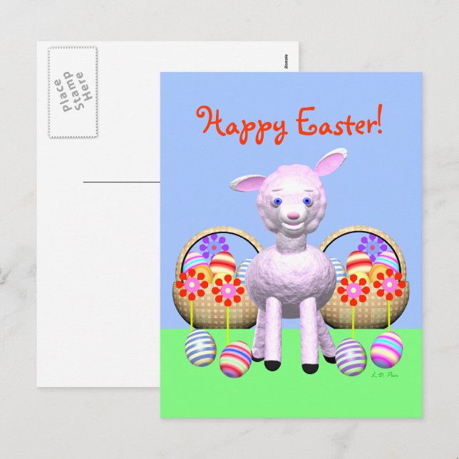Happy Easter Lamb and Baskets Holiday Postcard (Front/Back)