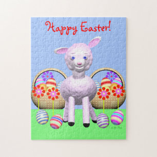 Happy Easter Lamb and Baskets Jigsaw Puzzle
