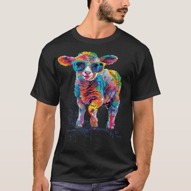 Happy Easter Lamb Sheep Artwork with Sunglasses T-Shirt (Front)