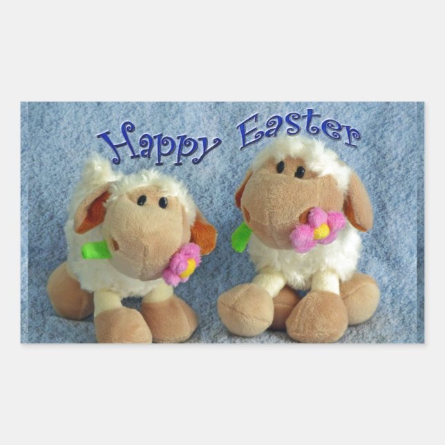 Happy Easter Lambs Rectangular Sticker (Front)