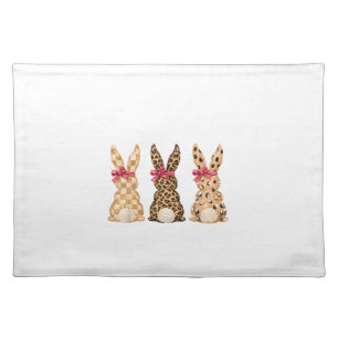 Happy Easter Leopard Bunny Coquette Bow Girl Women Cloth Placemat