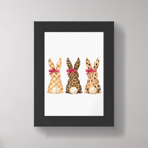 Happy Easter Leopard Bunny Coquette Bow Girl Women Framed Art