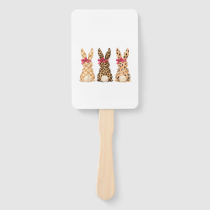 Happy Easter Leopard Bunny Coquette Bow Girl Women Hand Fan