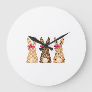 Happy Easter Leopard Bunny Coquette Bow Girl Women Large Clock
