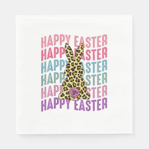 Happy Easter Leopard Bunny Groovy Cute Rabbit Napkins