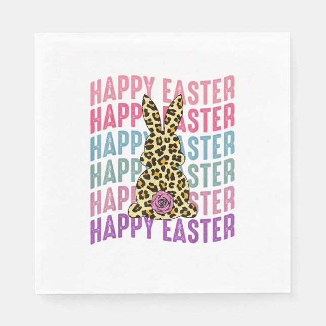 Happy Easter Leopard Bunny Groovy Cute Rabbit  Napkins (Front)