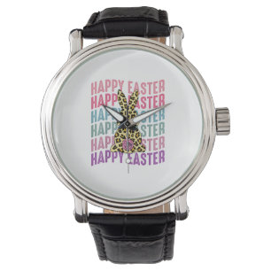 Happy Easter Leopard Bunny Groovy Cute Rabbit Watch