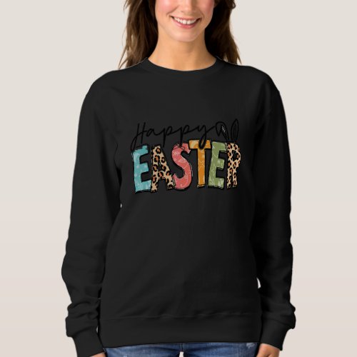 Happy Easter Leopard Bunny Raabit Women Girls Kids Sweatshirt