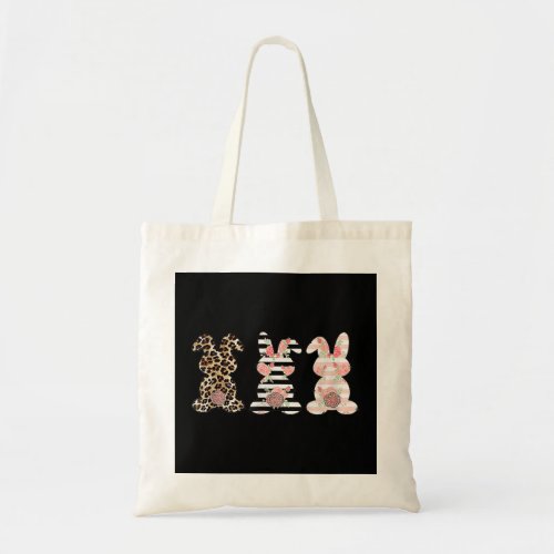 Happy Easter Leopard Easter Bunny Rabbit Trio Cute Tote Bag