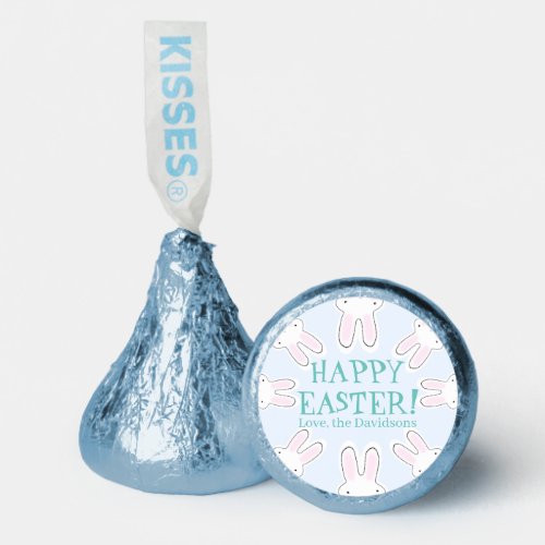 Happy Easter light blue custom text cute rabbits Hersheys Kisses