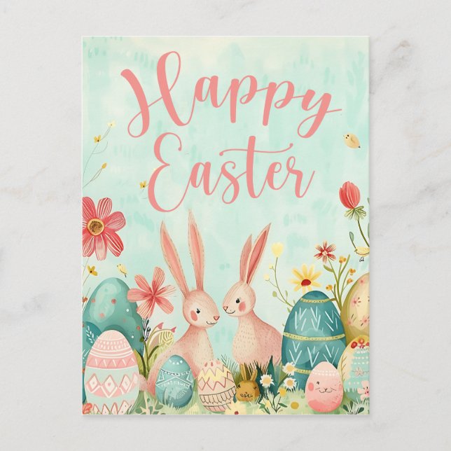 Happy Easter light green watercolor customizable Postcard (Front)