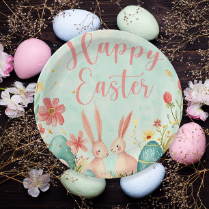 Happy Easter light green watercolor Paper Plates