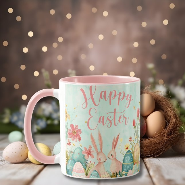 Happy Easter light green watercolor pink Mug (Happy Easter light green watercolor pink Mug)
