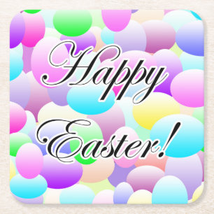 Happy Easter Light Square Paper Coaster