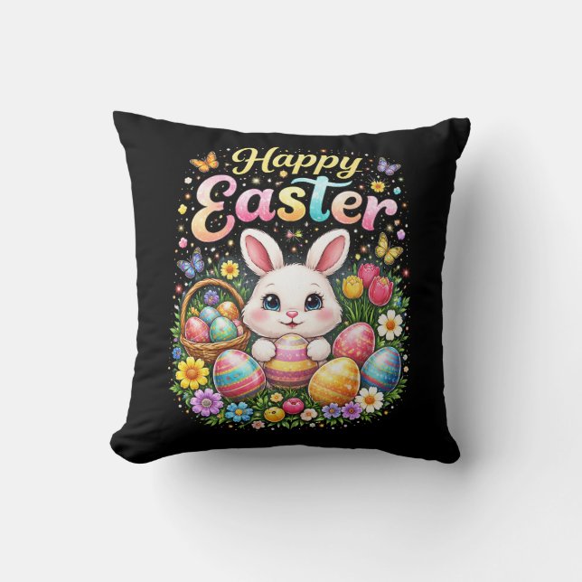Happy Easter Little Bunny Throw Pillow (Front)