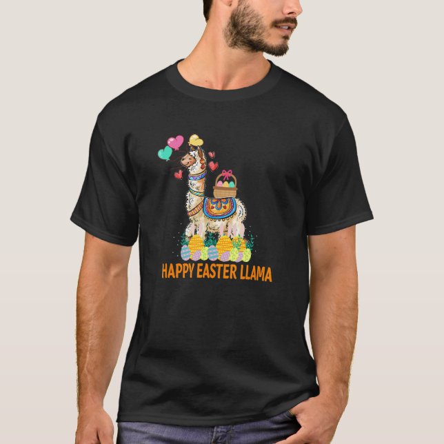 Happy Easter Llama Bunny Funny Eggs Hunting Kids B T-Shirt (Front)