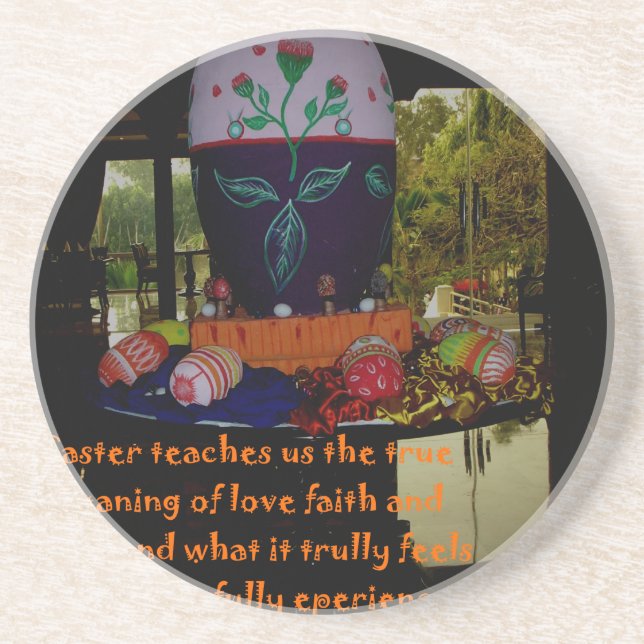 Happy Easter Love Faith and Hope Wishes Sandstone Coaster (Front)