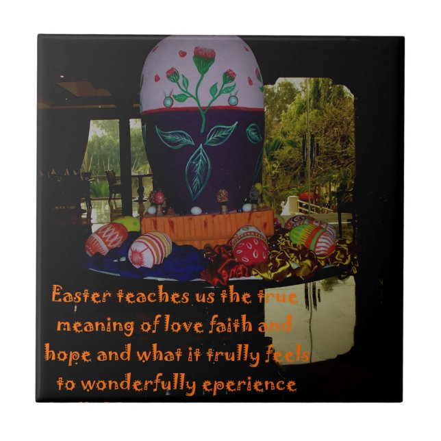 Happy Easter Love Faith and Hope Wishes Tile (Front)