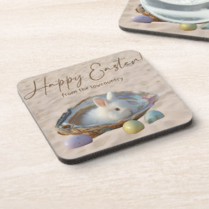 Happy Easter Lowcountry Oyster Shell and Bunny Beverage Coaster