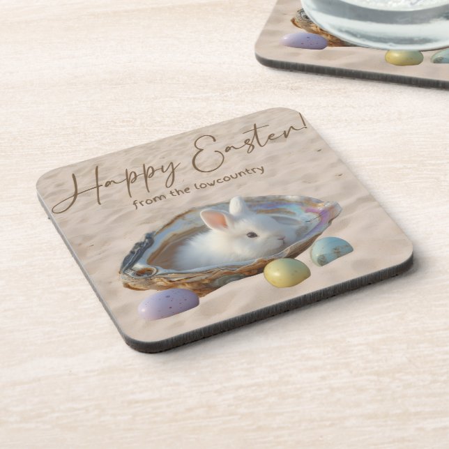 Happy Easter Lowcountry Oyster Shell and Bunny Beverage Coaster (Left Side)