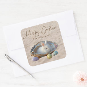 Happy Easter Lowcountry Oyster Shell and Bunny Square Sticker