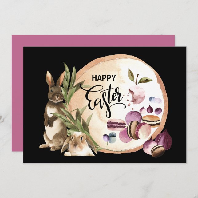 Happy Easter | Macaroons Bunnies with Spring Fruit Holiday Card (Front/Back)