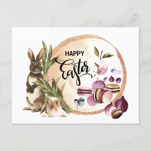 Happy Easter  Macaroons Bunnies with Spring Fruit Holiday Postcard